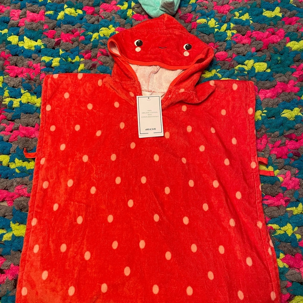 Red Polka Dot Hooded Towel Poncho